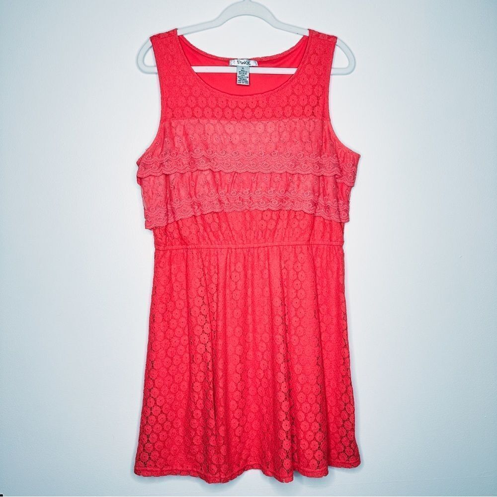 Pinky‎ Coral Floral Sleeveless eyelet Lace Dress XL